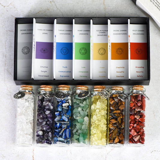 7 Chakras Crystal Bottles Set - Balance Your Energy & Enhance Spiritual Wellness